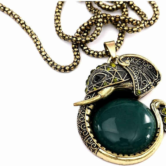 ❤Nwt Stunning Bronze Gem Peacock elephant Necklace - Picture 1 of 4